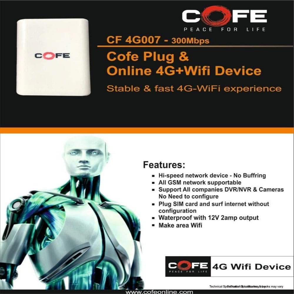 Cofe 4G wifi dongle for DVR, CCTVs,IP Cameras, Bio-Metric Cofe