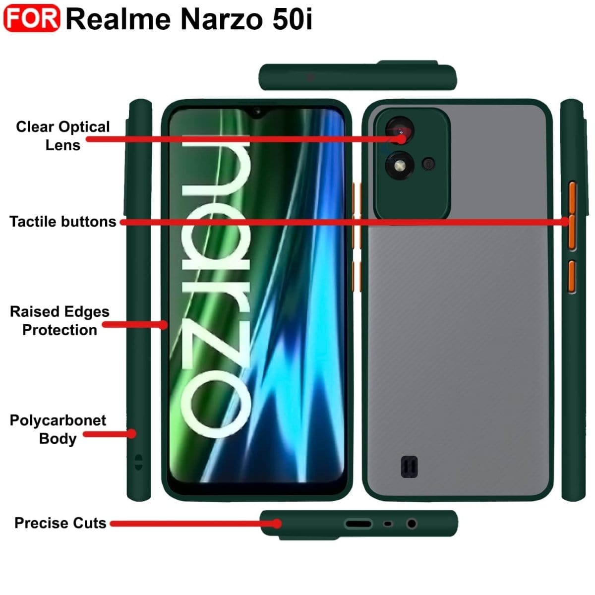 Frosted Smoke Cover for Realme Narzo 50i Camera Protection Phone Case Onezeros.in