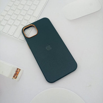 Leather Texture Phone Case for iPhone 11 with Apple Logo Emerald Green Onezeros.in