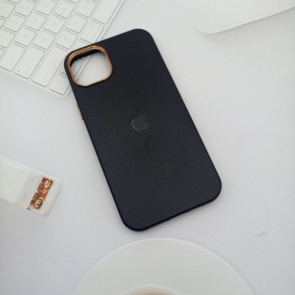 Leather Texture Phone Case for iPhone 11 with Apple Logo Black Onezeros.in