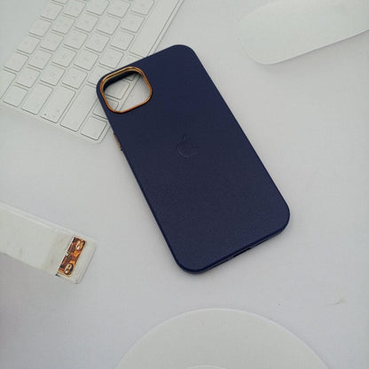 Leather Texture Phone Case for iPhone 11 with Apple Logo Blue Onezeros.in