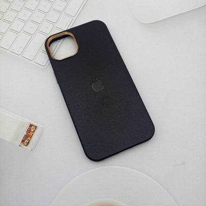 Leather Texture Phone Case for iPhone 12 with Apple Logo Black Onezeros.in