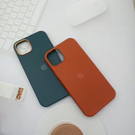 Leather Texture Phone Case for iPhone 13 with Apple Logo Sky Blue Onezeros.in