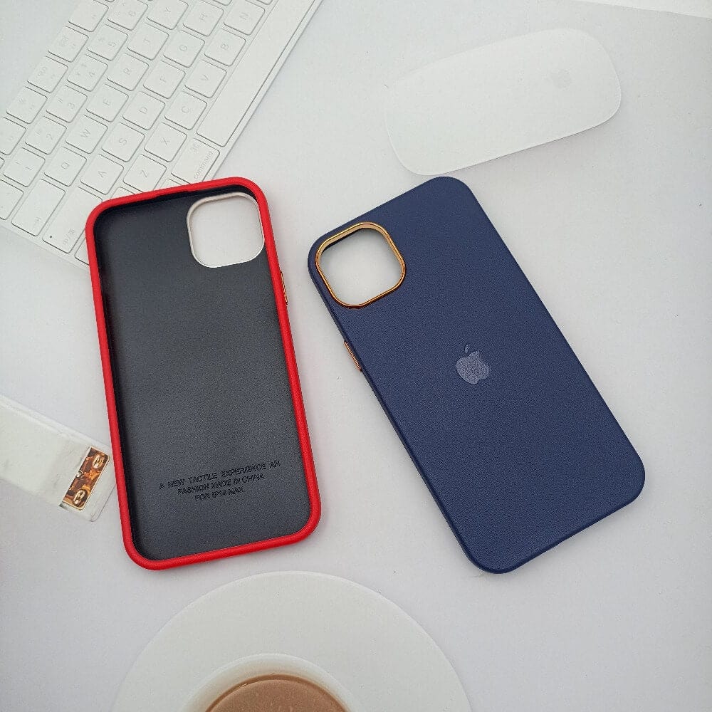 Leather Texture Phone Case for iPhone 14 with Apple Logo