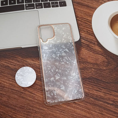 Marble Pattern Back Cover For Samsung A12/M12/F12 Phone Case With Pop Up Holder White Onezeros.in