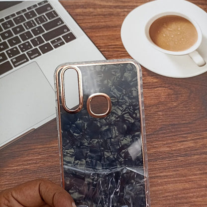 Marble Pattern Back Cover For Vivo Y12/Y15/Y17/U10 Phone Case With Pop Up Holder Black Onezeros.in