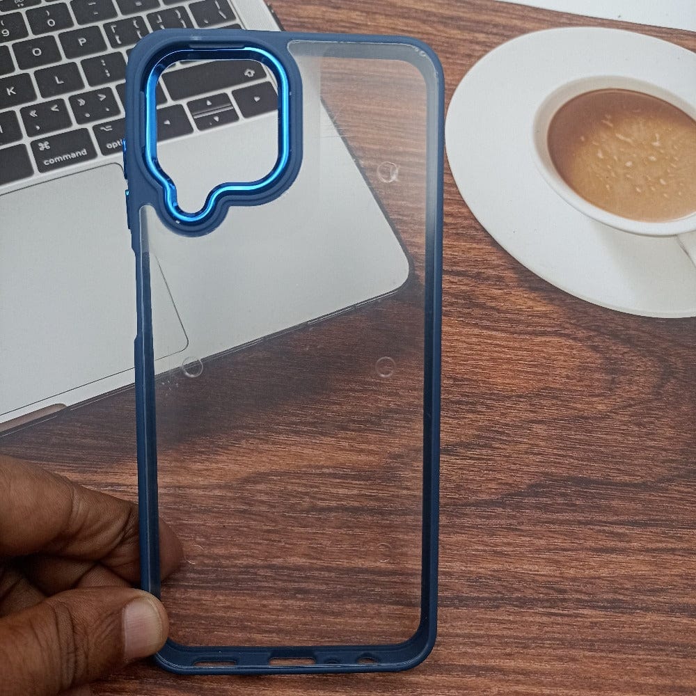 Metal Camera Frame Clear Phone Case for Samsung Galaxy M33 5G Back Cover Blue Onezeros.in