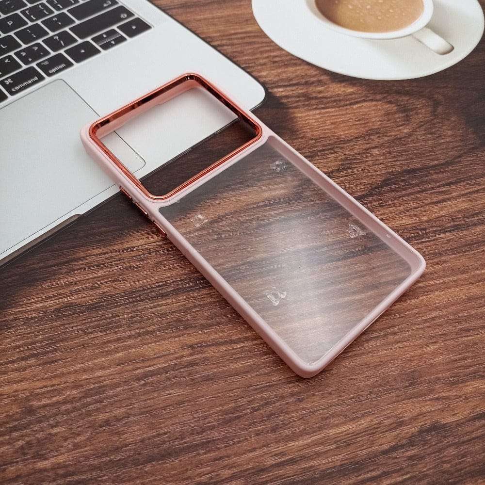 Metal Camera Frame Clear Phone Case for Vivo x80 Pro Back Cover Pink Onezeros.in